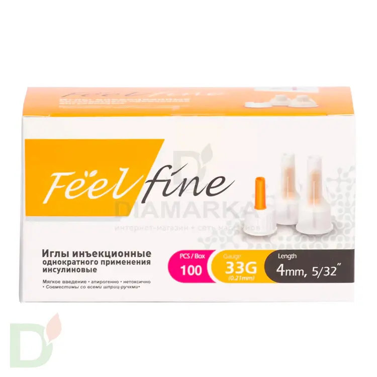 Иглы ФилФайн (FeelFine) 33G, длина 4 мм, 100 штук, для шприц ручек