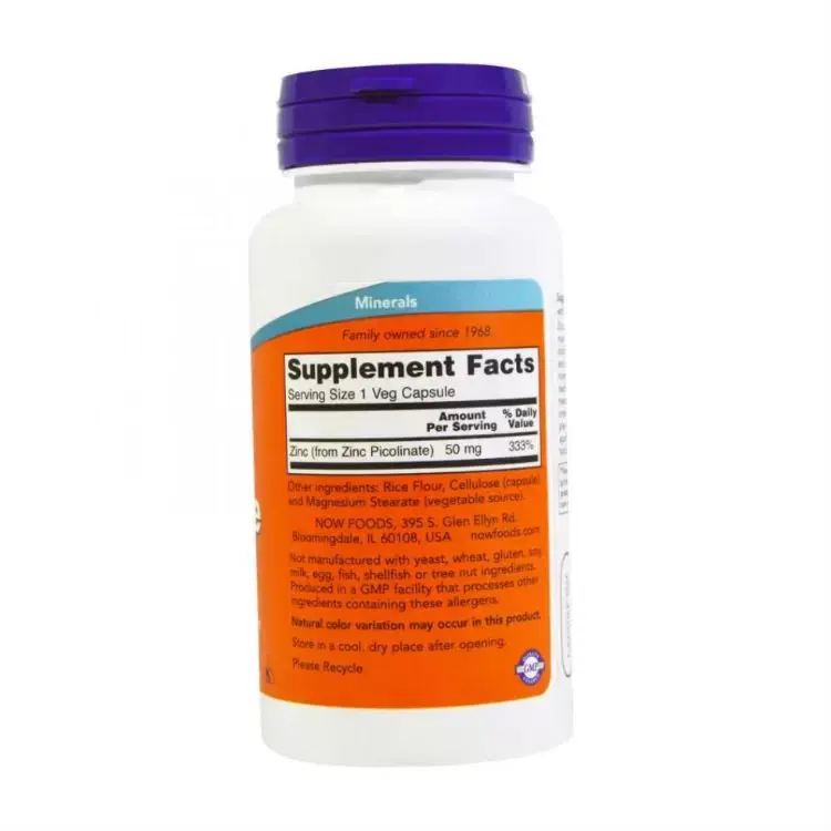 Витамины NOW Цинк пиколинат для здоровья всего организма, 50 мг, 60 шт в Саратове
