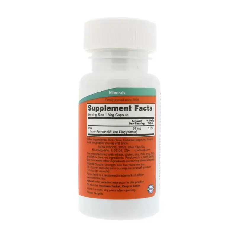 Витамины NOW Железо двойной силы для поддержания иммунитета и ЦНС, 36 мг, 90 шт в Саратове