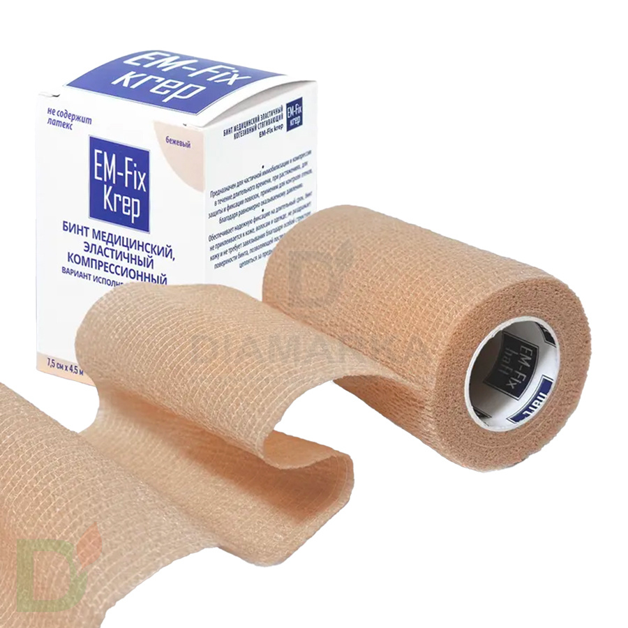 Бинт эластичный когезивный EM-Fix krep бежевый, 7,5 см х 4,5 м в Саратове