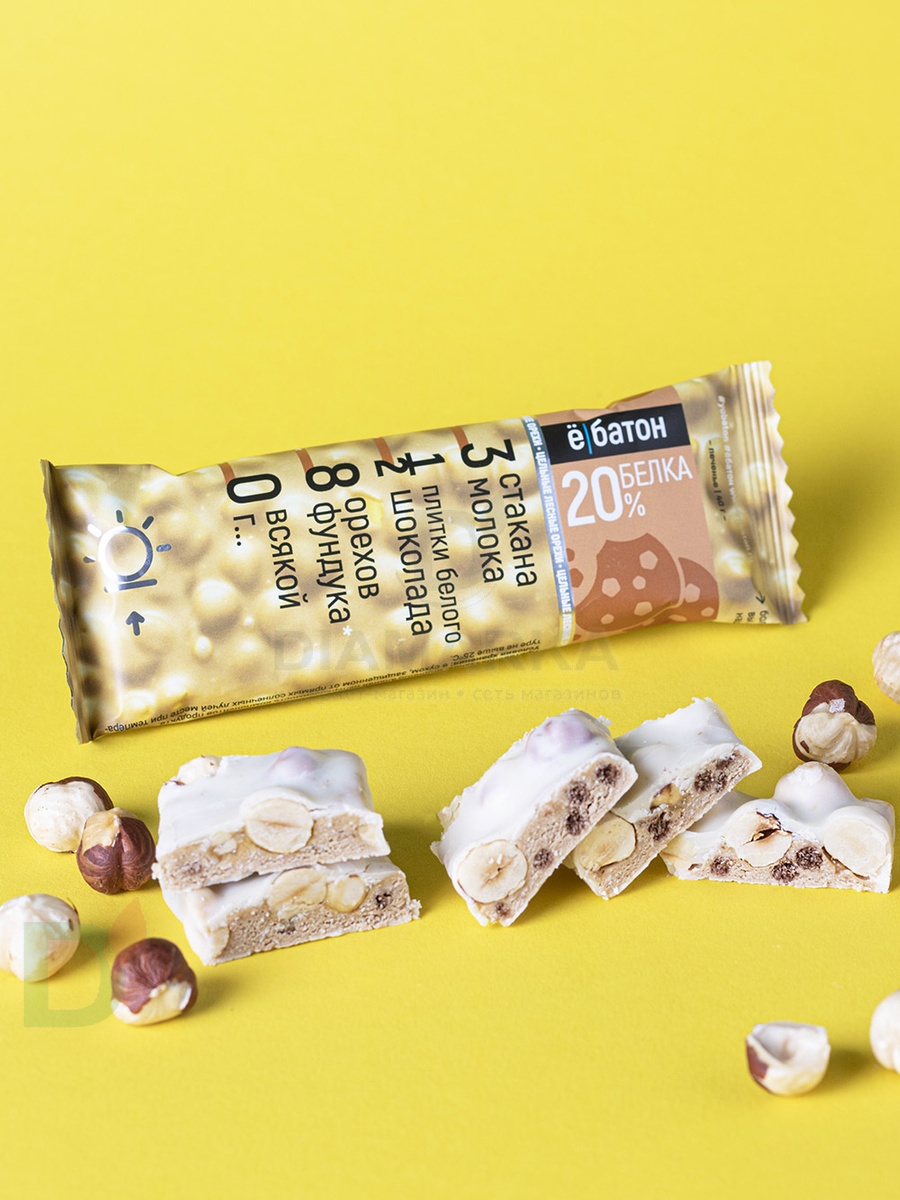 Батончик протеиновый Ё/батон "Лесной орех-Печенье" в белой глазури 40гр в Саратове