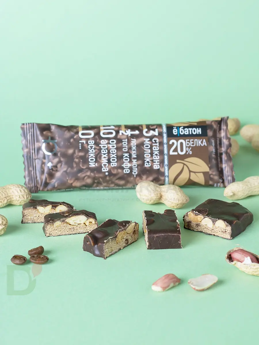 Батончик протеиновый Ё/батон "Арахис-Кофе" в шоколадной глазури 40гр в Саратове